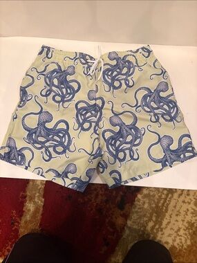 Men's Blue Octopus Print Swim Hybrids - Light Beige Background